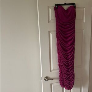 Strapless Ruched Magenta Evening Dress